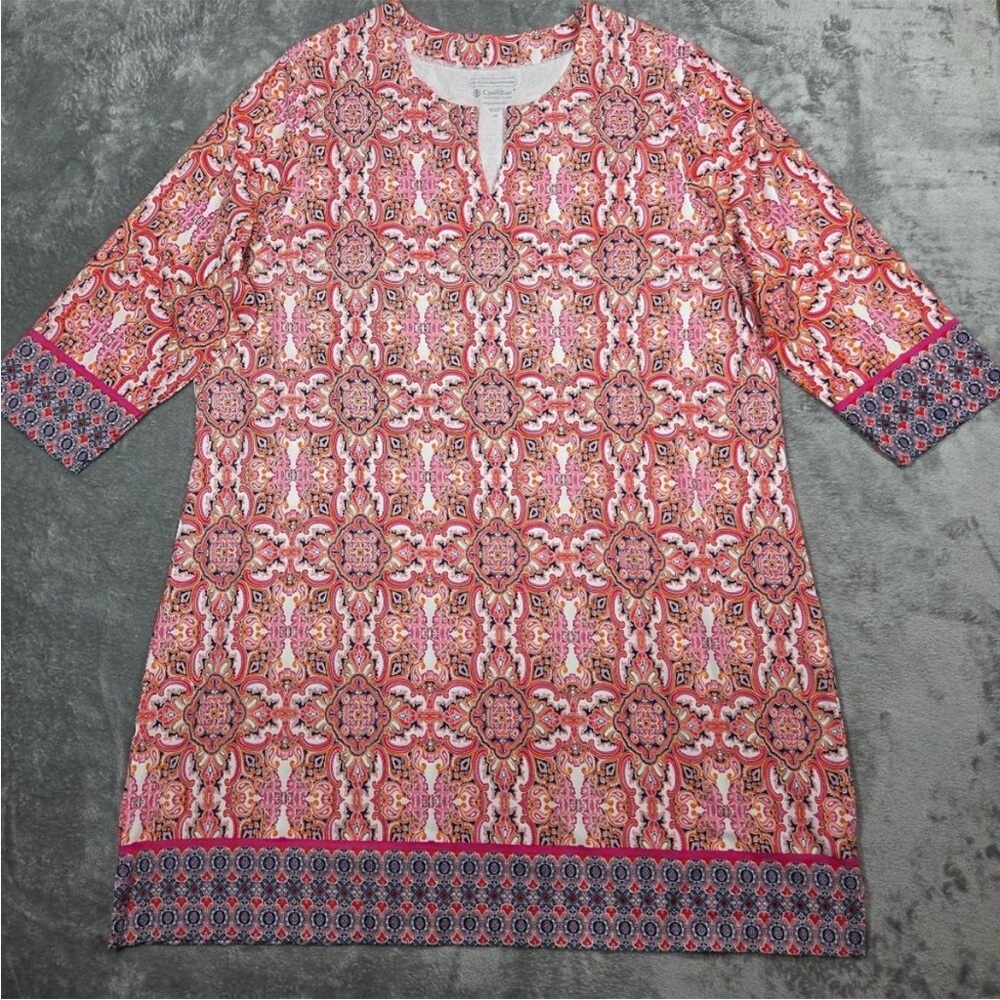 Coolibar Oceanside Tunic Dress Womens 2X Pink UPF 50+ Beach Travel Vacation